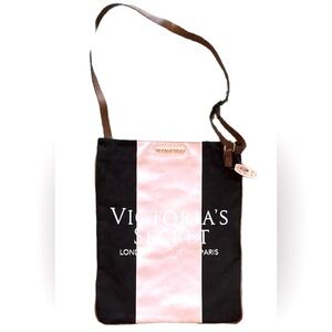 Victoria’s Secret London New York Paris Pink and Black Colorblock Leather Tote